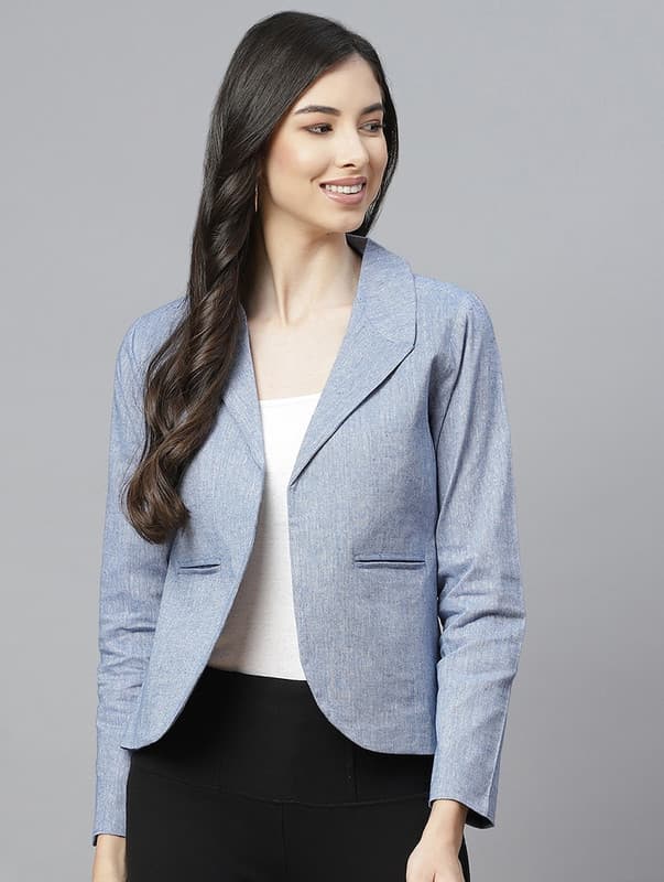 Blue Cotton Casual Blazer