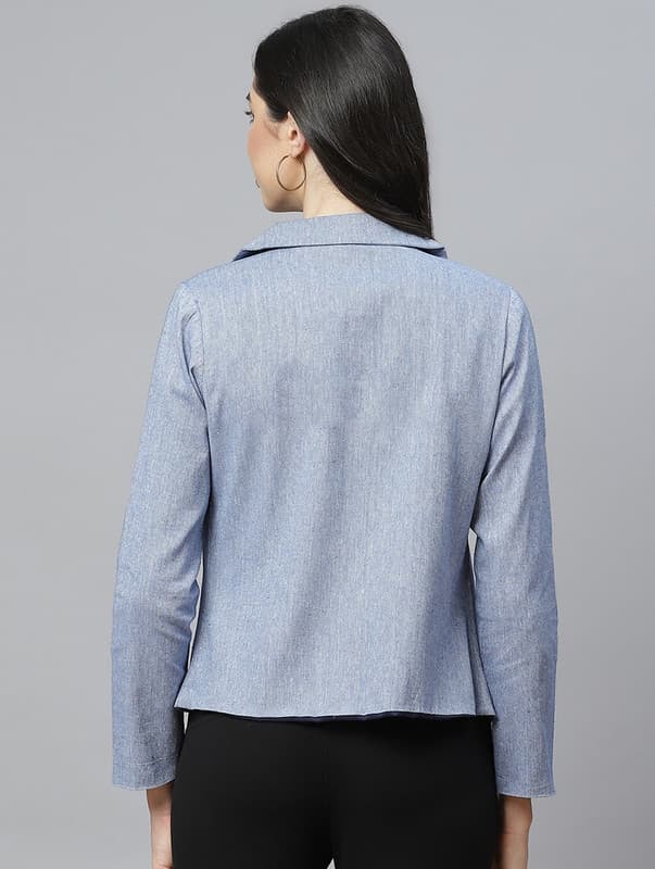Blue Cotton Casual Blazer - View 3