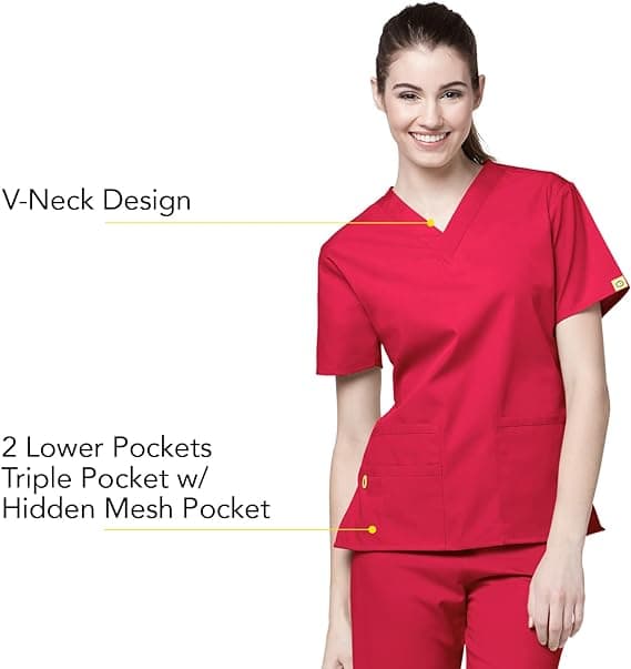 Womens Scrubs Pocket V-Neck Top Scrubs - View 3
