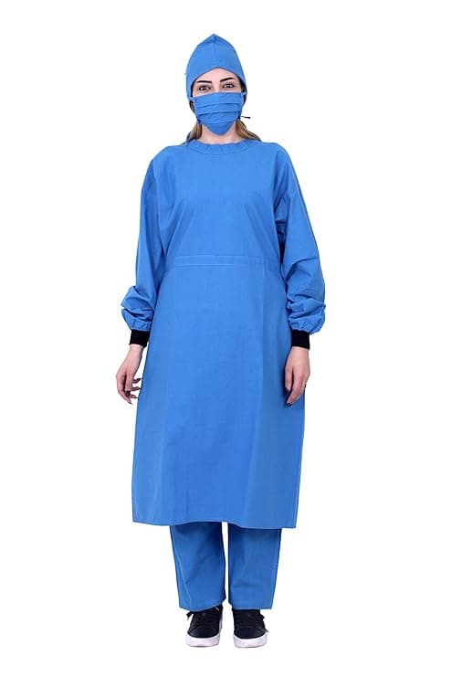 OT Gown plain Unisex Cotton Blue Full Sleeve Hospital Full Size - View 4